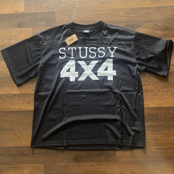 Stussy 4X4 Mesh Football Jersey T-Shirt Black Tee Size Medium - Large Motorcross - Picture 1 of 3